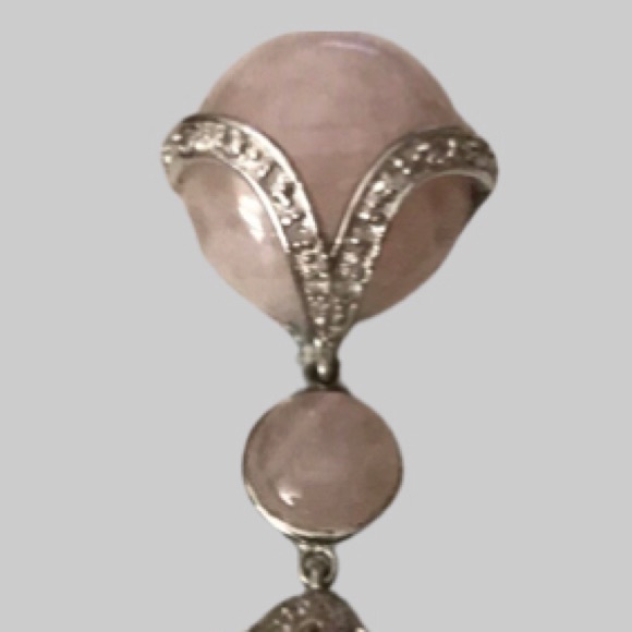 Sterling Silver Rhinestone Rose Quartz Pendant - Picture 6 of 11